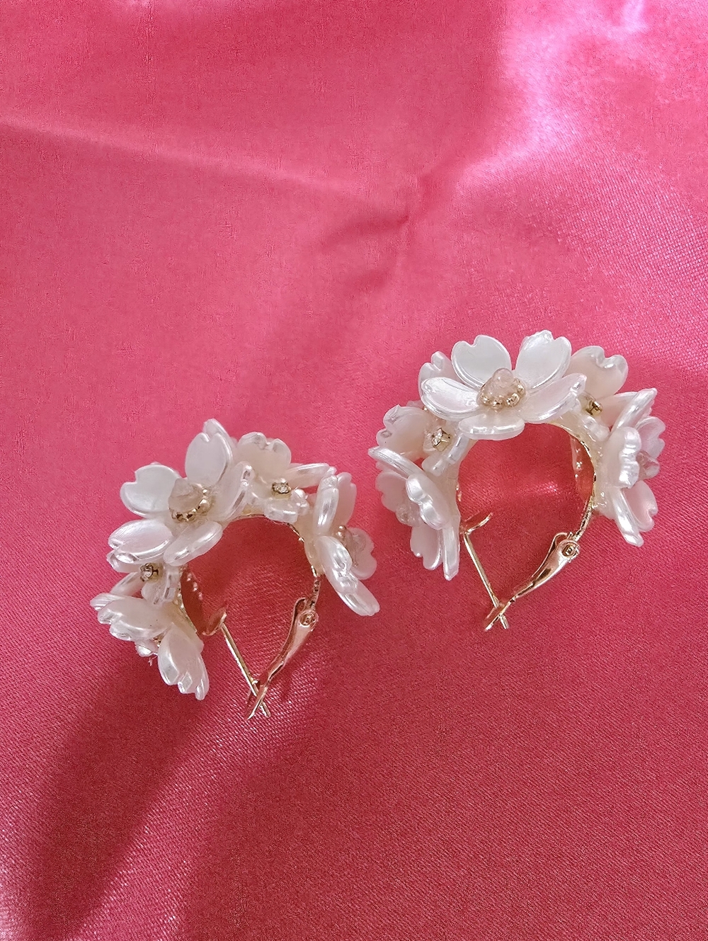 Floral Cluster Hoop Earrings - S925 Needle Women Jewelry - Picture 5 of 5